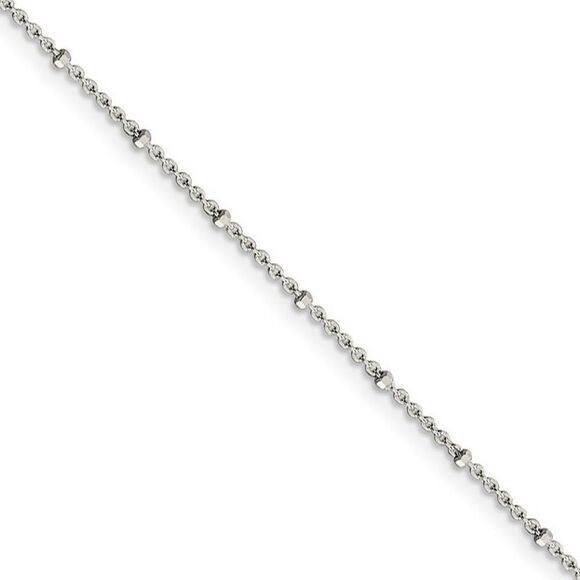 1.25mm Sterling Silver Solid Beaded Rolo Chain Necklace, 16 Inch - Picture 1 of 8